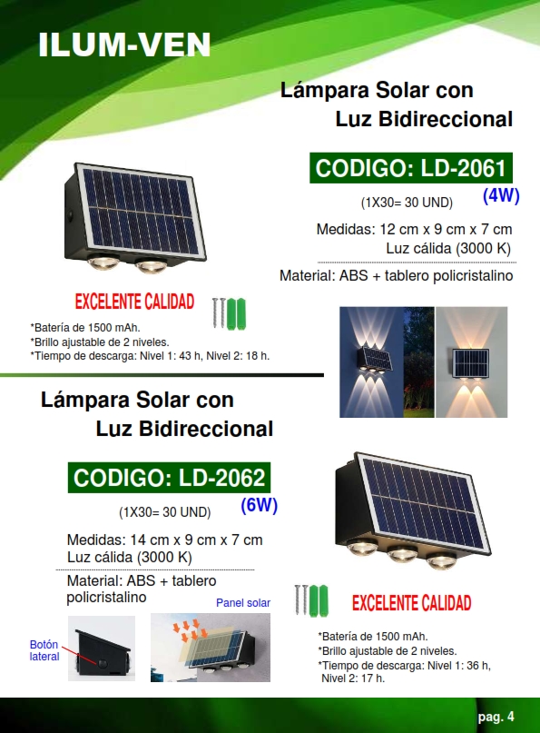 LAMP APLIQUE 4W - SOLAR LUZ BID - 2LED - 3000K - 12X9CM - 15