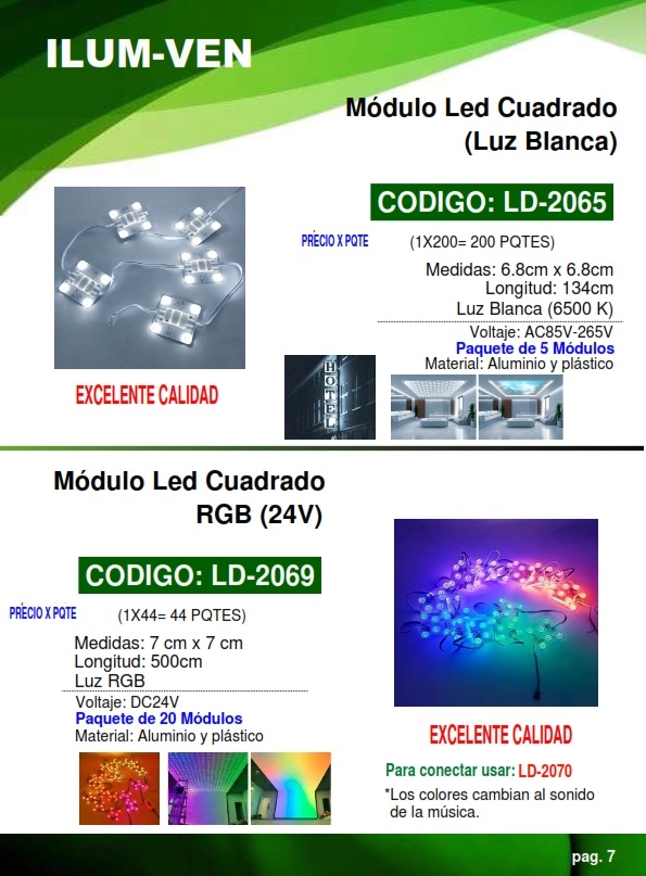 MODULO LED CUAD - BLANCA - 110V - 6,8X6,8CM - LARGO 1,3MTS (