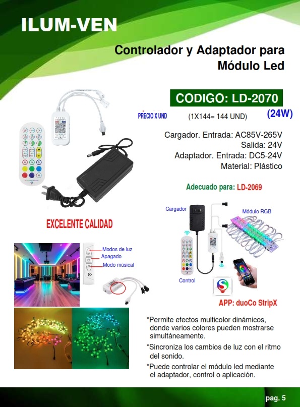 CONTROLADOR PARA MODULO LD-2069 - 24W - 5V-24V - SMART APP
