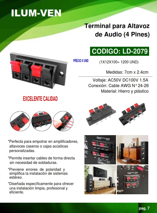 TERMINAL RECT P/ALTAVOZ AUDIO - 4 PINES - 1,5AMP - AWG 24-26
