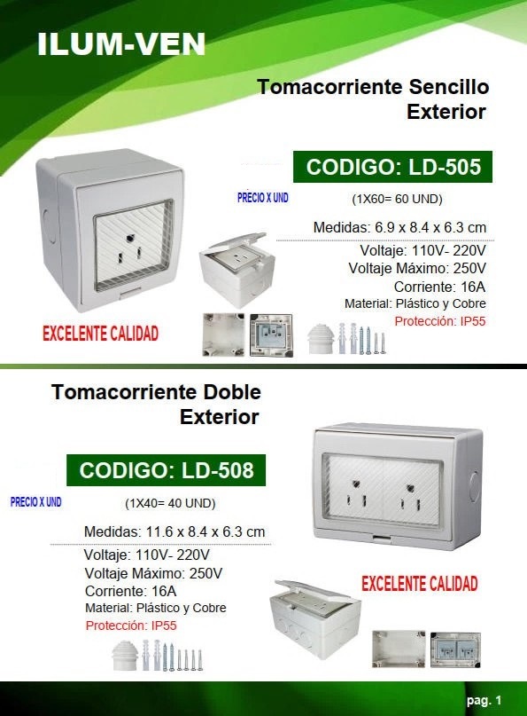 TOMACORRIENTE DOBLE P/EXTERIORES SUPERFICIAL C/TAPA - 15A IP