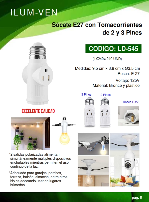SOCATE E27 C/TOMACORR DOBLE - 2 Y 3 PINES - PLAST