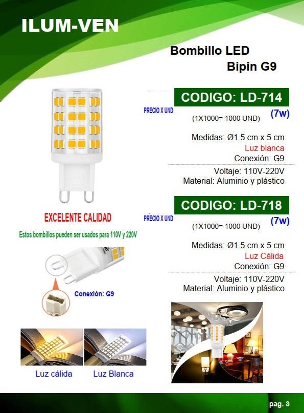 BOMB LED G9 - 7W - LUZ BLANCA - 110-220V