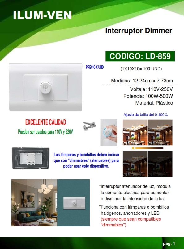 INTERRUP DIMMER EMP BLANCO - PLAST - MAX 500W