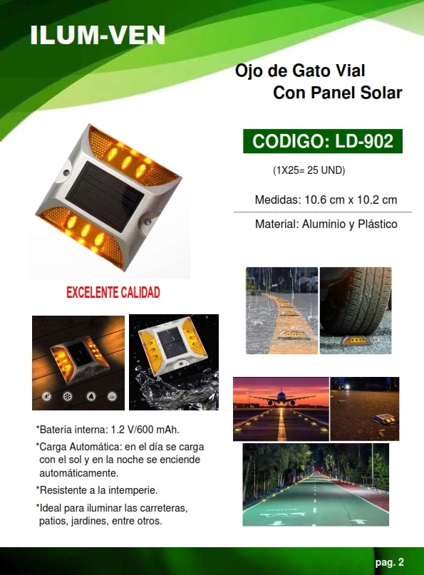 OJO DE GATO VIAL C/PANEL SOLAR 1,2V - 600 MAH - 10X10CM