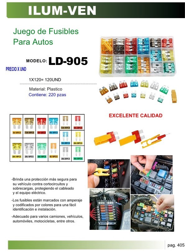 JUEGO DE FUSIBLES AUTOMOTRIZ 220 UND INCLUYE PINZA