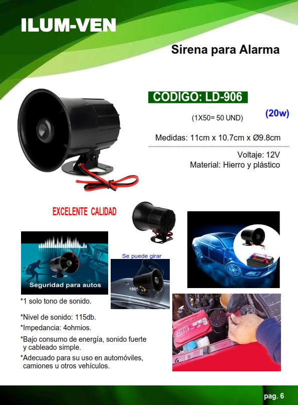 SIRENA P/ALARMA - 115DB - 4OH - 20W - 12V - PLAST Y METAL - 