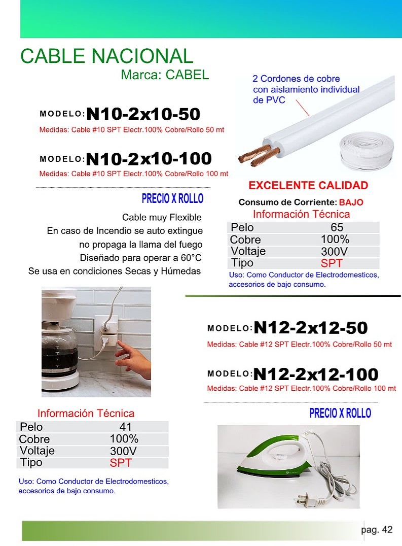 CABLE No10 SPT ELECTR.100% COBRE/ROLLO 10
