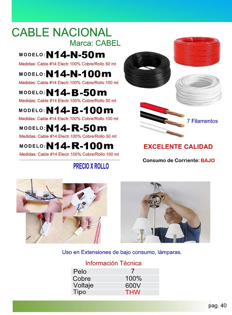 CABLE No14 NEGRO ELECTR.100% COBRE/ROLLO