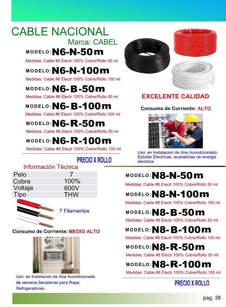 CABLE No06 NEGRO ELECTR.100MTS COBRE/ROLLO