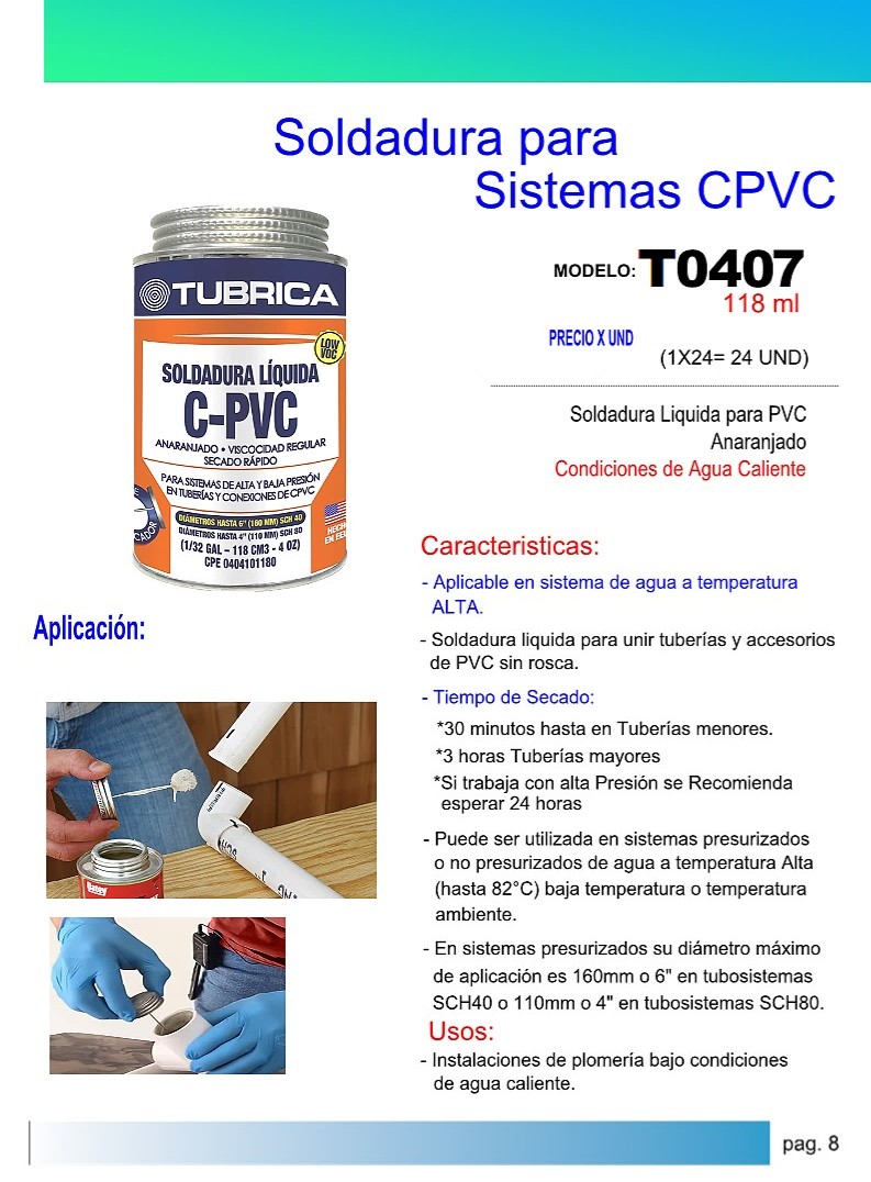 SOLDADURA PARA SISTEMA CPVC NARANJA AGUA CALIENTE 118ML