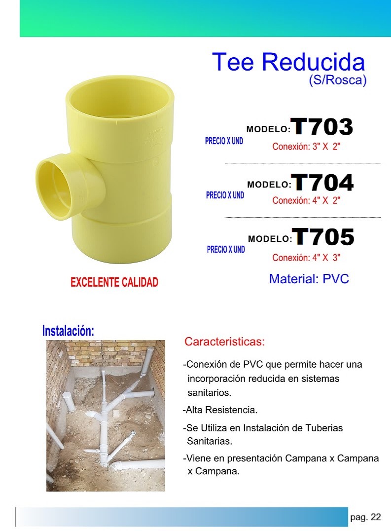 TEE REDUCIDA SIN ROSCA 3 X 2