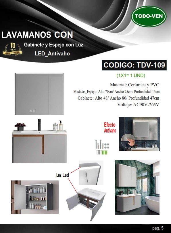 LAVAM CERAM - GABINETE 48X80X47CM - ESPEJO ANTIVAHO 70X75X13