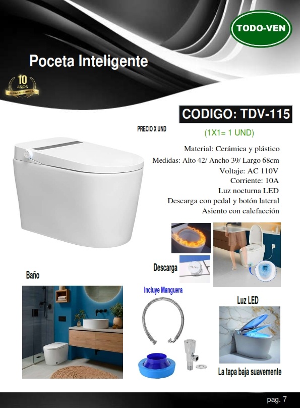 INODORO INTELIG DE LUJO - CALEFAC - PEDAL DESCAR - SILENC - 