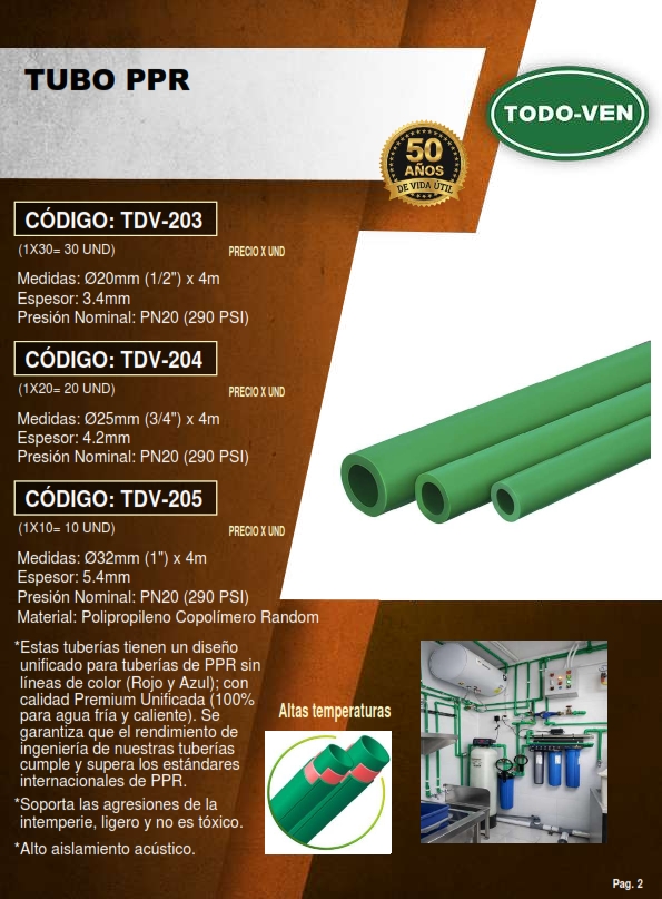 TUBO PPR 1/2 X20MM X 4MTS - 3,4MM - 290 PSI - PN 20 - AGUA F