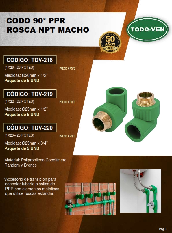 CODO 90° ADAPT PPR - 25MM X 1/2 NPT MACHO - 5UND