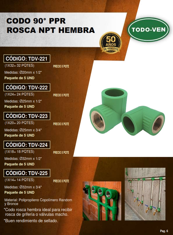 CODO 90° ADAPT PPR - 25MM X 3/4 NPT HEMBRA - 5UND