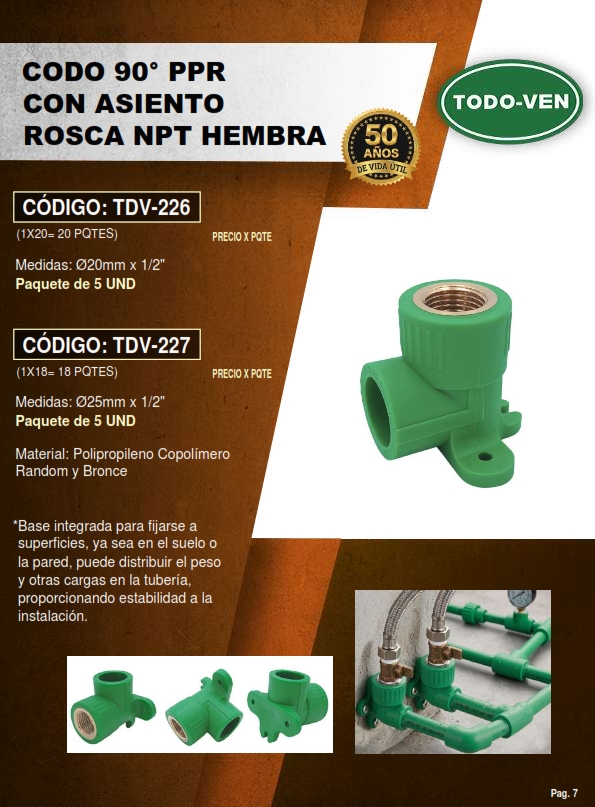 CODO 90° C/ ASIENTO ADAPT PPR - 20MM X 1/2 NPT HEMBRA - 5UND