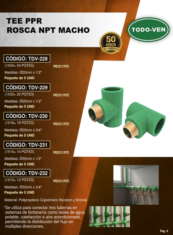 TEE ADAPT PPR - 25MM X 1/2 NPT MACHO - 5UND