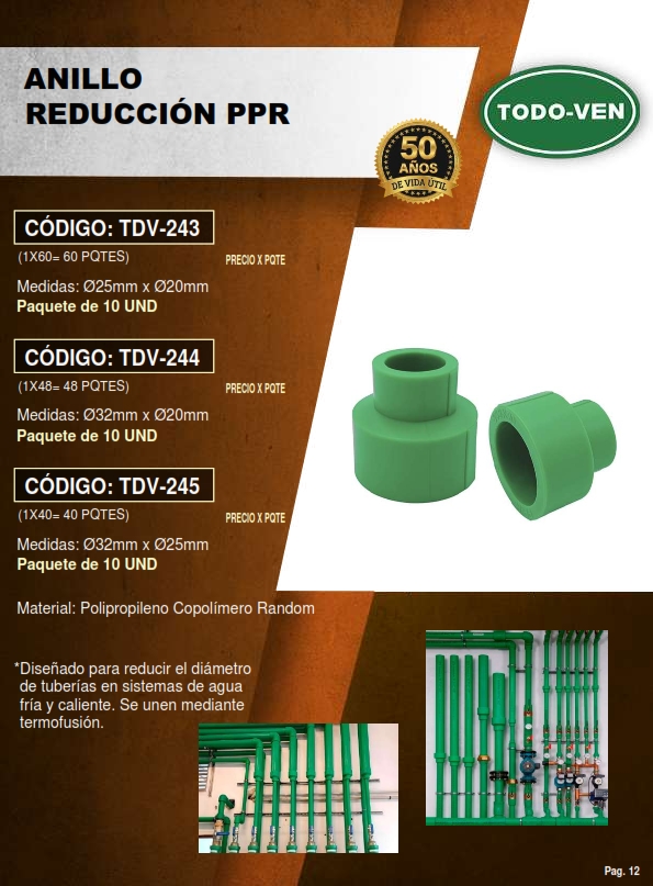 ANILLO REDUCTOR PPR - 32MM A 20MM - 10UND