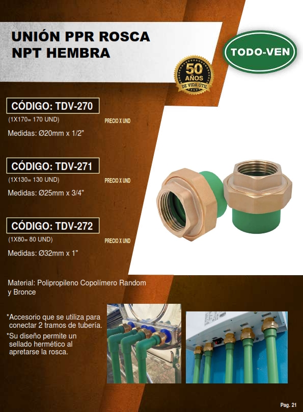 UNION PATENTE PPR - 32MM X 1 NPT HEMBRA