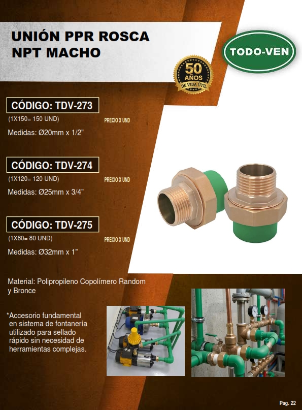 UNION PATENTE PPR - 32MM X 1 NPT MACHO