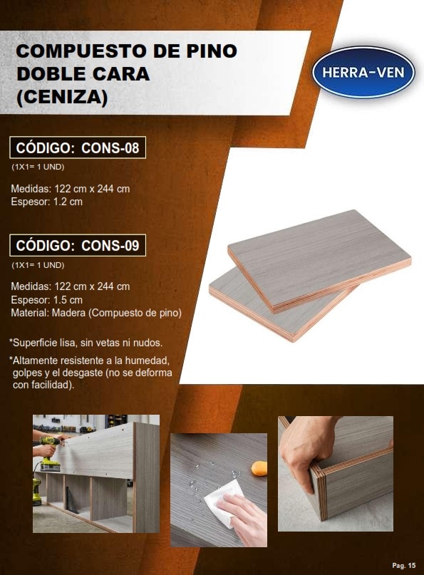 LAMINA COMP PINO DOBLE CARA - CENIZA - 12MM - 1,22X2,44MTS (