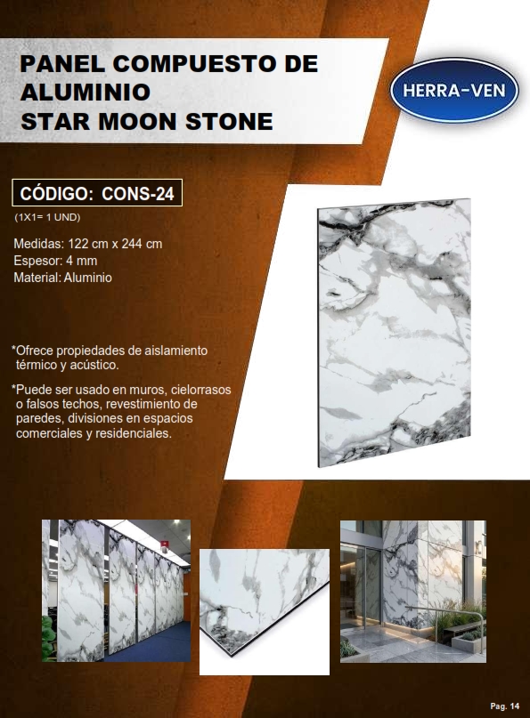 LAMINA COMP ALUM - STAR MOON STONE - 4MM - 1,22X2,44MTS - IN