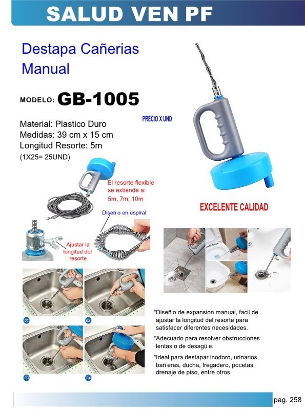 DESTAPA CAnERIAS MANUAL MAX 10M PLAST AJUSTABLE