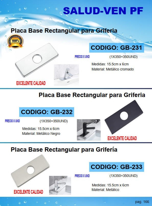 BASE P/GRIFERIA RECTANG METAL SATIN 15X6CM