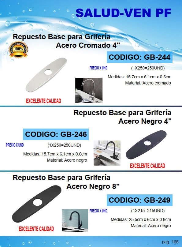 BASE P/GRIFERIA 4" ACERO NEGRO 15,7X6X0,6CM