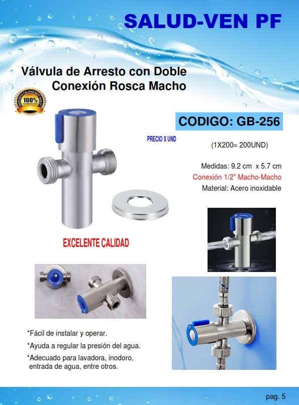 LLAVE ARRESTO DOBLE 1/2 M/M ACERO INOX - T