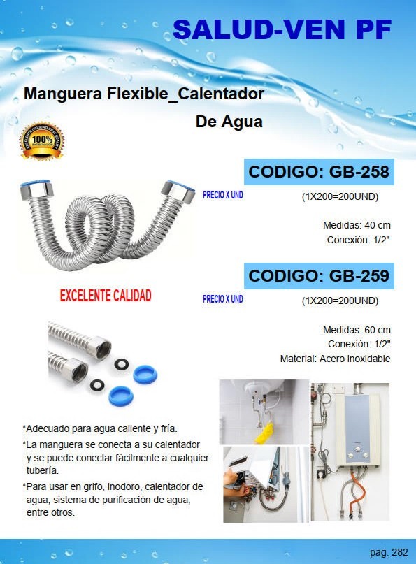 MANGUERA FLEXIB P/CALENTADOR AGUA - ACERO INOX - 1/2X40CM