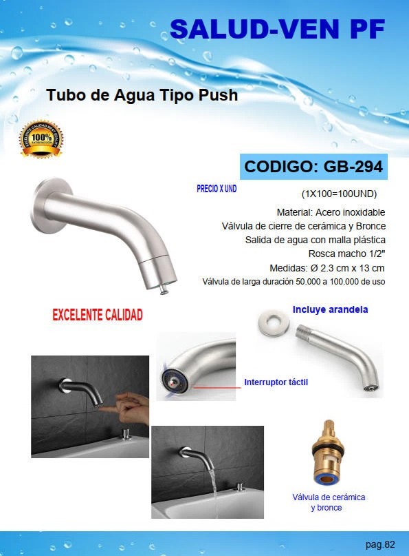 PICO DE TUBERIA TIPO PUSH - 13CM - ACERO INOX