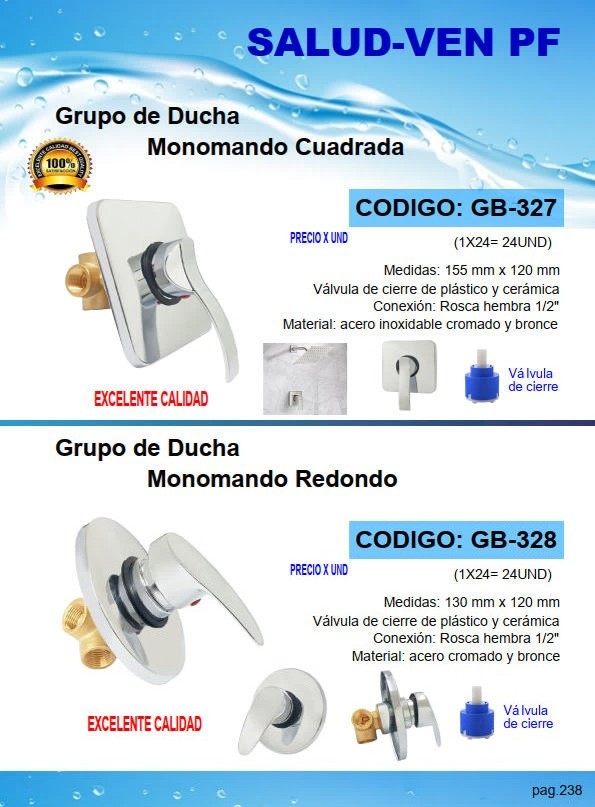 GRUPO DUCHA MONOMANDO CUADRADA - ACERO INOX