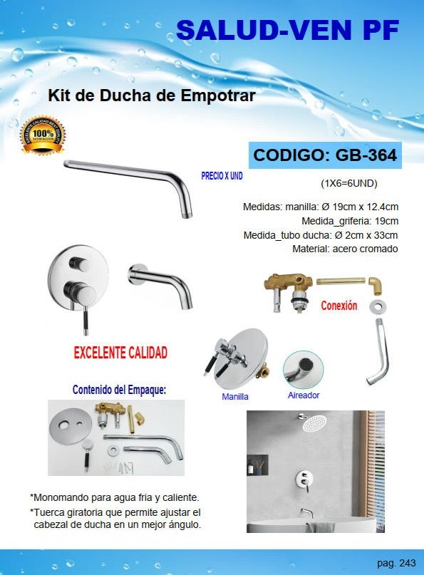 DUCHA LUJO P/EMPOTRAR - 19X12CM - ACERO CROM