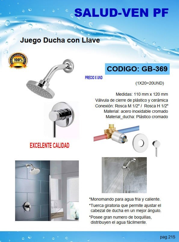JUEGO DUCHA C/LLAVE ACERO INOX - DUCHA PLAST CROM