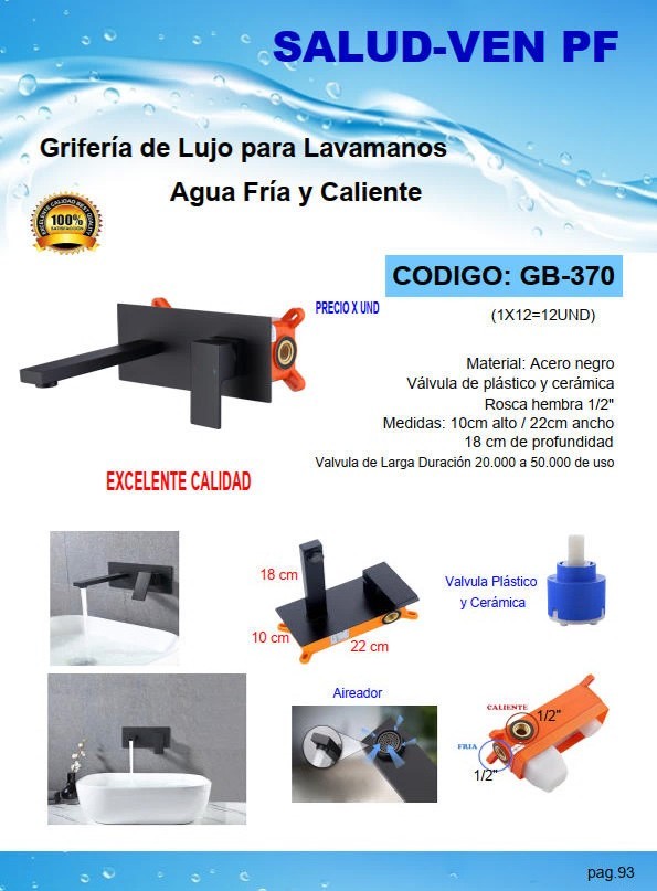 GRIF LUJO LAVAMAN CUADRAD ACERO NEGRO FRIA/CAL 22X10CM