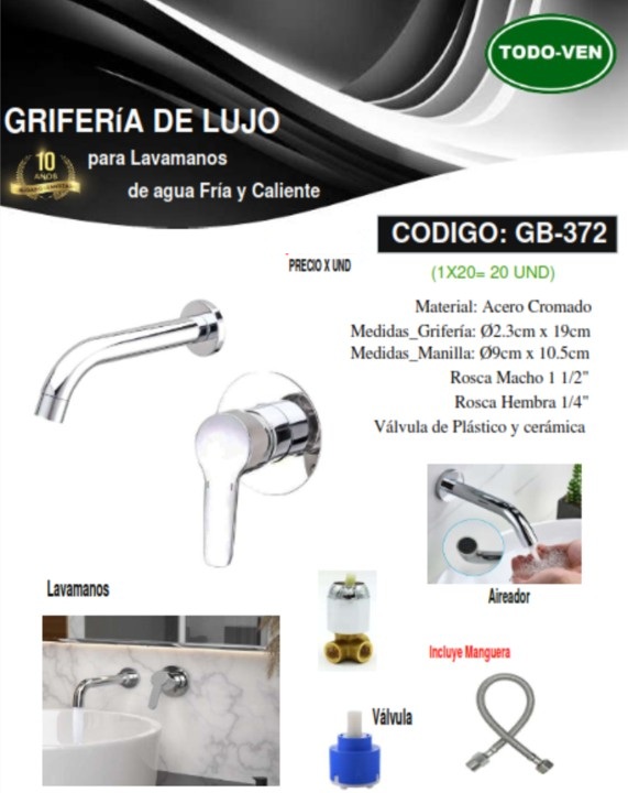 GRIFERIA PARED P/LAVAM/CL/FR - 19X10CM - ACERO CROMADO - MON