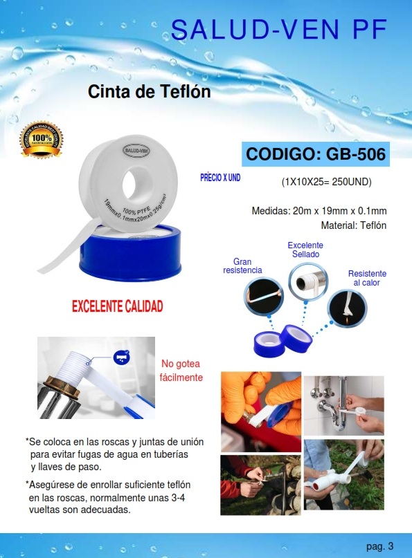 CINTA TEFLON DE 3/4 X 20 MTS  0,1MM