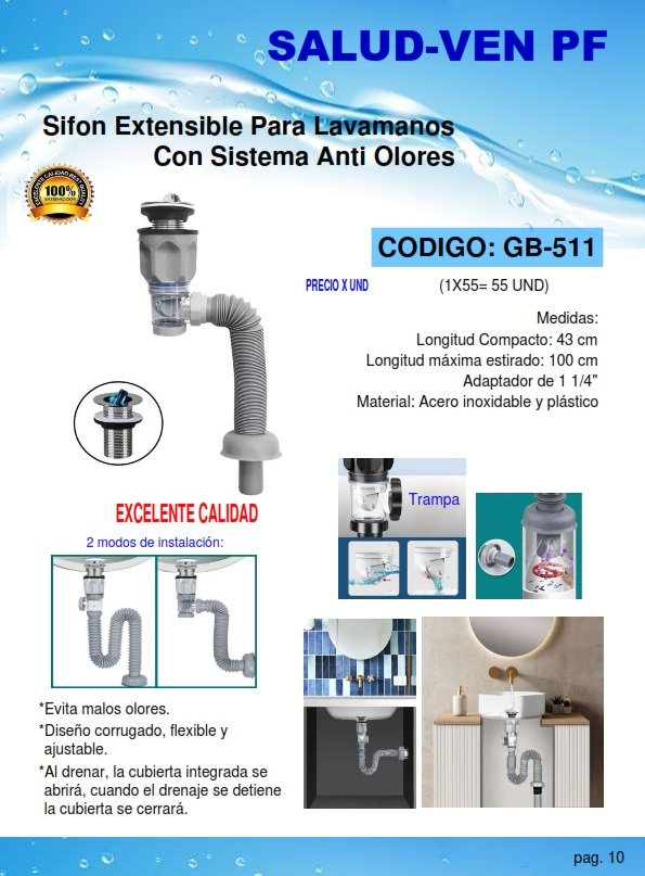 SIFON ANTIOLORES LAVAM PLAST - C/DESAGUE ACERO - TRAMPA