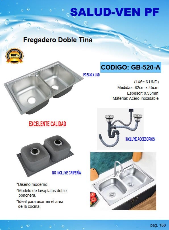 FREGADERO DOBLE TINA ACERO INOX 81X45CM - 0,55mm - 1HUECOS -