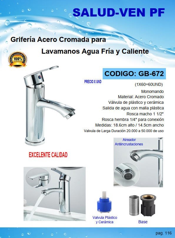 GRIF LUJO LAVAM A/FRIA/CAL ACERO CROMADO 18,5X14,5CM