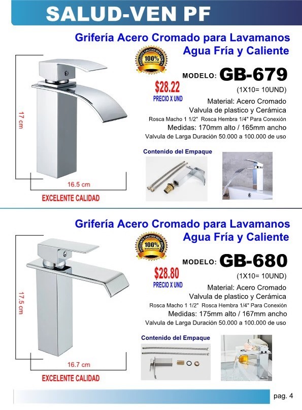GRIF P/LAVAM CUADR PICO PLANO F/C ACERO CROMADO 17X16,5CM