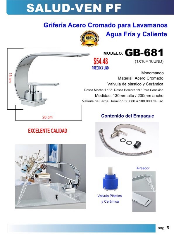 GRIF P/LAVAM MONO TIPO C - F/C - ACERO CROMADO 13X20CM