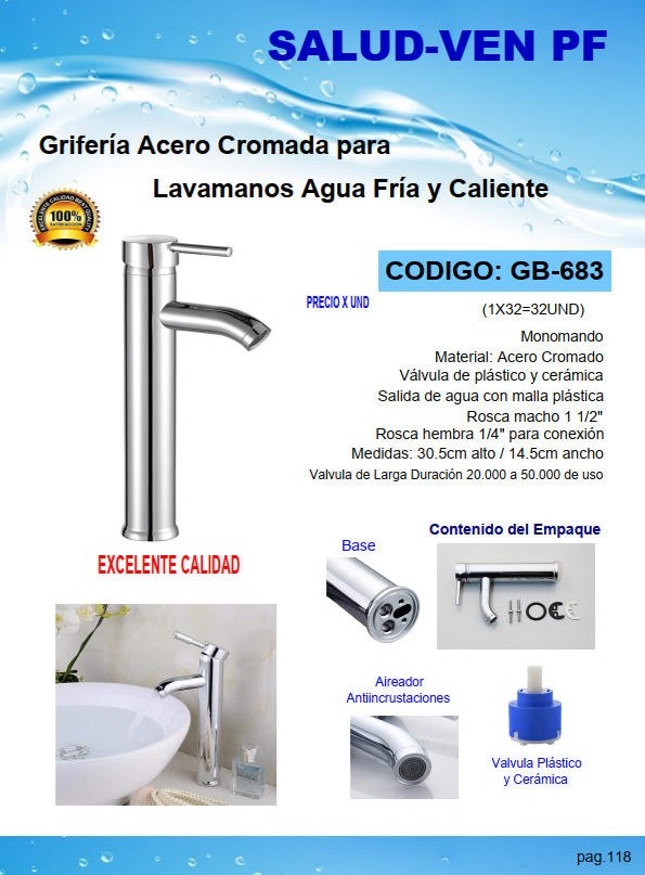 GRIF CROMADA P/LAVAM AGUA FRIA/CAL 30X14,5CM