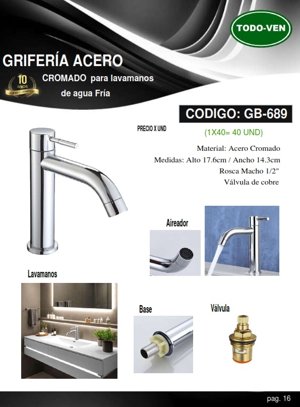 GRIF LAVAM/CLL/CIS/FRIA/17X14CM, ACERO CROMAD 1/2