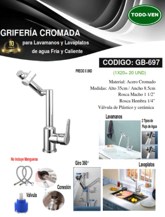 GRIF LAVPL/CLL/GIRATORIA/FR/CAL,38X8,5CM,ACERO CROMADO 1/2 -