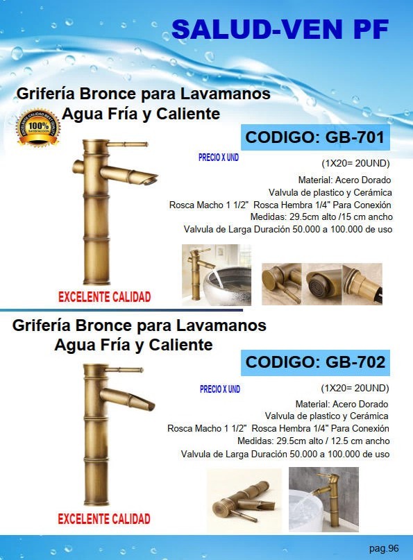 GRIF LAVAM/CL/FR 30X15CM,ACERO DORADO BAMBU 1/2