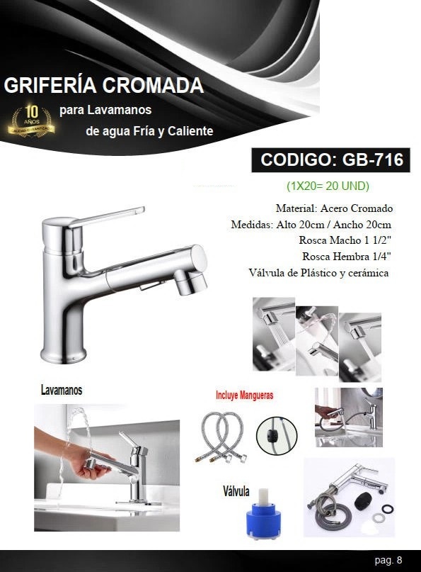 GRIF LAVPL/CLL/REC/EXTRAIBLE/FR/CAL,20X20CM ACERO CROMADO 1/
